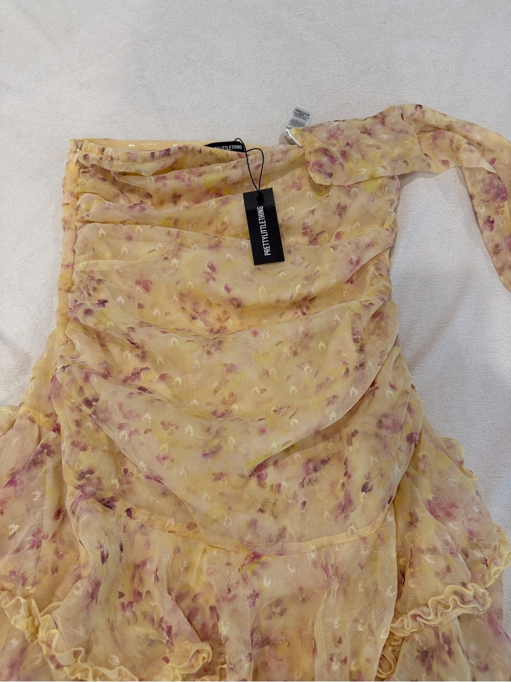 NWT Strapless Yellow Floral Tiered Ruffle Maxi Dress with Neck Scarf - Picture 5 of 6